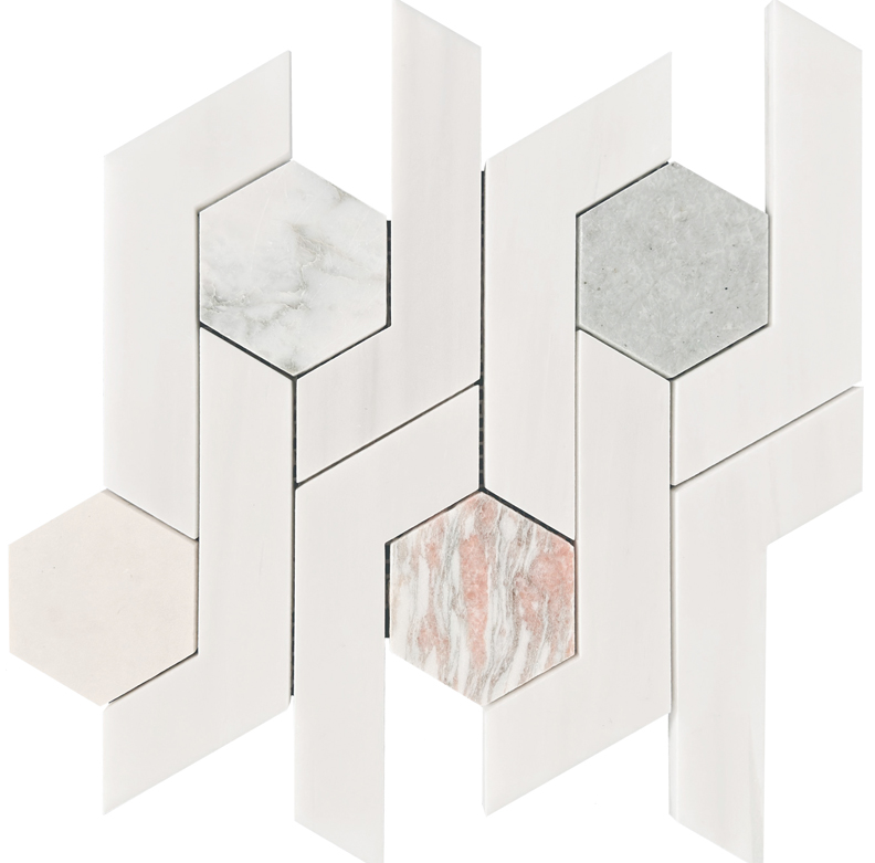 Linear Hexagon Multicolor Polished Natural Stone Mosaic Tile
